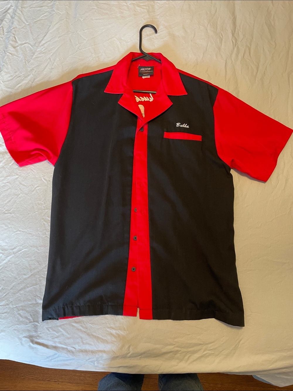 Hilton Vintage Men’s Red and Black Short-Sleeve Bowling Shirt